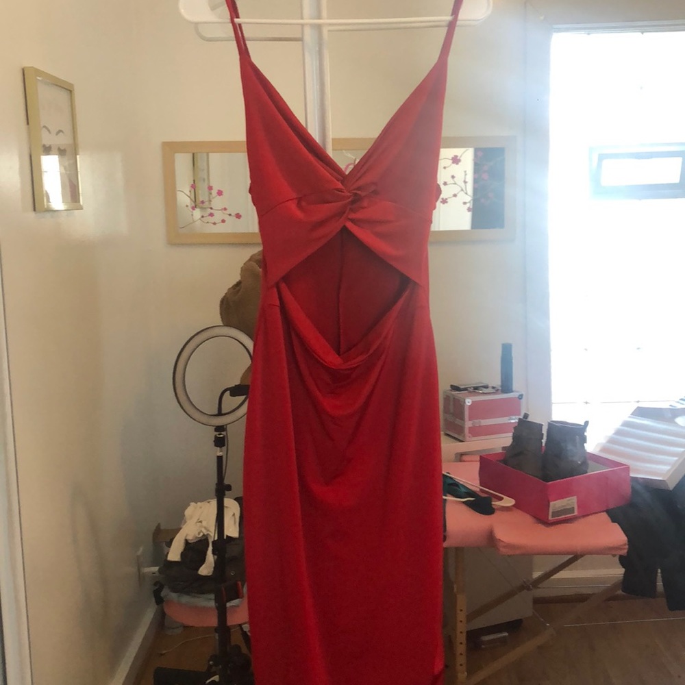 Red tight knee length dress